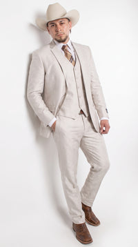 Men’s Sand champaign  Western Cowboy 3-Piece Suit – Light Cream Wedding Suit with Vest & Pants Slim Fitted