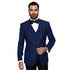 3-Piece Tailored Fit Wool Suit with Bow Tie and Flat Front Pants - Navy