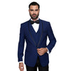 3-Piece Tailored Fit Wool Suit with Bow Tie and Flat Front Pants - Navy