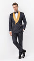 Men’s Black and Gold Hollywood Tuxedo – Double-Breasted Shawl Lapel Prom, Wedding and Formal Suit