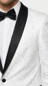 Men’s White Dinner Jacket Disco Blazer 1980s Sequin Style Jacket – Black Lapel Party Blazer, Formal Masquerade Club Wear Paisley Fabric + Bowtie