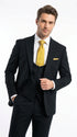 Vitali Men's Modern Fit 3-Piece Black Suit – 2-Button Jacket with Scoop Neck Vest