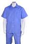 Mens Short Sleeve 100% Linen Casual Leisure Set Walking Suit in Blue