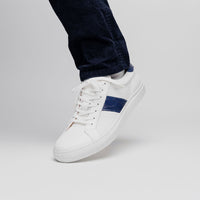 Zelli Olympias Crocodile-Trimmed Calfskin Sneakers in White and Navy