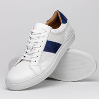 Zelli Olympias Crocodile-Trimmed Calfskin Sneakers in White and Navy