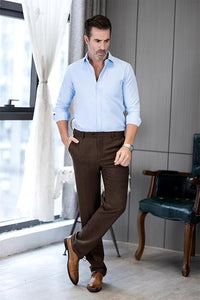 Mens Vintage Tweed Dress Pants Slacks Trousers Regular Fit Suit Pants in Brown