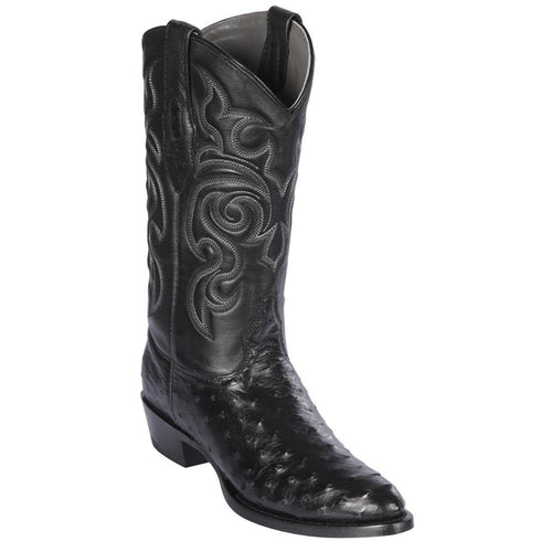 Black Ostrich Cowboy Boots Round Toe