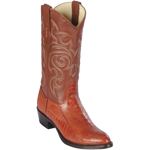 Cognac Round Toe Ostrich Leg Western Boots