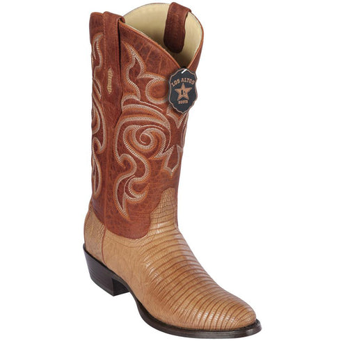 Los Altos Cognac Mens Lizard Boots Round Toe