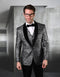 Mens Vested One Button Geometric Print Prom Tuxedo in Black