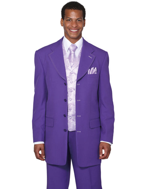 Mens 4 Button Wide Notch Lapel Fashion Purple Suit