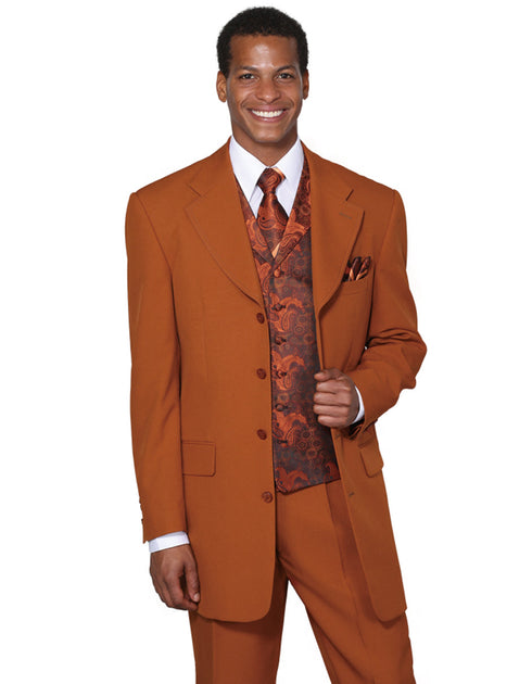 Mens 4 Button Wide Notch Lapel Fashion Rust Suit