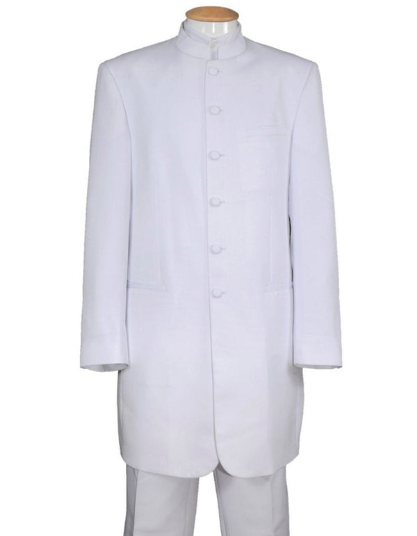 Mens 6 Button Long Style Mandarin Collar tuxedo in White