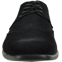 Bravo Mens Vegan Suede Wedding & Prom Wingtip Lace Up Dress Shoe in Black
