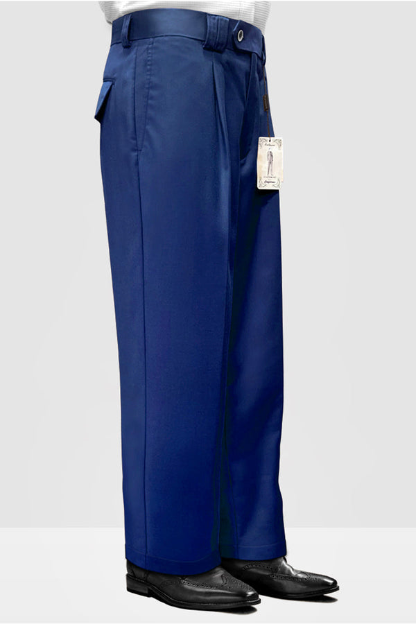 Mens Italian Wool Wide Leg Dress Pants in Sapphire Blue