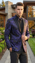 Mens Royal Blue Paisley Jacquard Blazer – Luxury Pattern Tuxedo Dinner Jacket with Black Satin Lapel for Wedding, Prom With Bowtie