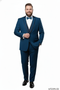 Men’s Teal Blue Tuxedo – 3-Piece Formal Suit with Satin Shawl Lapel, Vest, and Pants in Saphire Cobalt Blue Color
