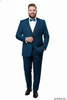 Men’s Teal Blue Tuxedo – 3-Piece Formal Suit with Satin Shawl Lapel, Vest, and Pants in Saphire Cobalt Blue Color
