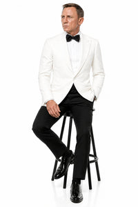 Men’s Pure White Dinner Jacket Blazer – James Bond Style Formal Tuxedo Blazer for Wedding, Black Tie & Evening Wear