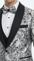 Mens Black and Silver Floral Tuxedo – Luxury Patterned Wedding, Prom and Formal Dinner Tuxedo