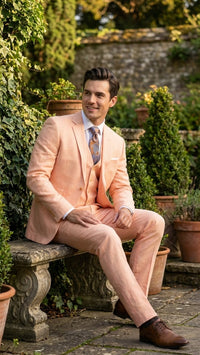 Men’s Light Peach 3 Piece Suit Set with Vest, Prom Wedding Dress Suit