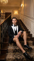 Men’s Black and White Tuxedo Shorts Suit – Modern Formal Tuxedo with Short Pants for Wedding, Party and Special Events