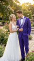 Men’s Purple and white sivler lapel  Embellished Tuxedo Suit –  Formal Wedding, Prom, and Gala Outfit Mardi Gras