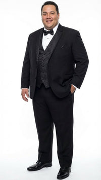 Men's Black Vested Tuxedo Suit with Patterned Lapel – Classic Formal Suit for Wedding, Party and Evening Events