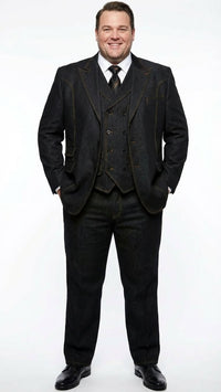 Men's Black Denim Fabric Suit – Classic Three Piece Denim Suit for Wedding, Prom and Church Wear