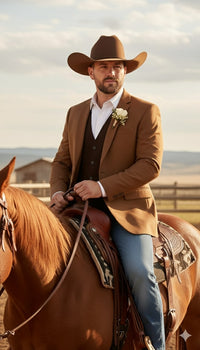 Mens Rust Copper Brown Western Blazer – Cowboy Style Classic Tailored Jacket for Weddings, Rodeos and Country Events