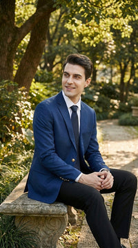 Men’s Sapphire Indigo Cobalt Blue Blazer with Gold Buttons – Classic Single Breasted Formal Business Jacket for Office, Wedding