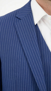 Men’s Royal Blue Pinstripe Three Piece Suit – Classic Formal 3PC Business and Wedding Suit Indigo Teal Sapphire Pinstripe