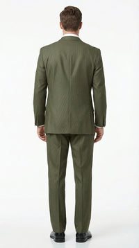 Men’s Olive Green Tuxedo With Trim Collar – Formal Wedding, Prom Suit Modern Fit