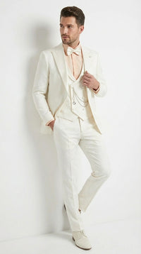 Vinci Men’s Ivory Three Piece Suit – Ivory 3PC Formal Wedding Suit for Groom, Prom and Black Tie Events