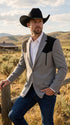 Men’s Grey Western Blazer with Black Suede Yoke – Cowboy Sport Coat for Rodeo, Country Wedding & Ranch Wear