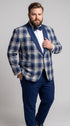 Men’s Tartan Blue Plaid and Solid Blue Tuxedo – Modern Check Pattern Formal Suit for New Year - Christmas - Holiday Jacket with Pants