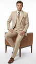 Men’s Tan Beige 3 Piece Tuxedo Suit – Beige Formal Suit Set with Vest, Patterned Lapel and Tie for Wedding, Prom in Tan Khaki Color