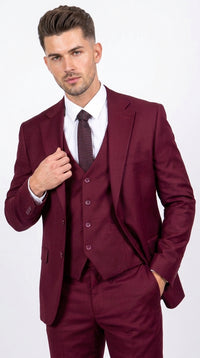 Men’s Stacy Adams Brand Burgundy 3 Piece Suit – Two Button Vested Style church wedding Modern Fit Suit