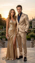Mens Shiny Champagne Gold Two Piece Suit – Luxury Formal Satin Finish Suit for Wedding, Party and Evening Wear