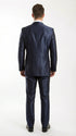Men’s Navy Blue Sharkskin 3 Piece Suit – Two Button Vested Shiny Formal Suit for Wedding, Prom, Business and Party Wear