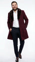 Men’s Burgundy Three Quarter Coat with Faux Fur Collar Overcoat – Luxury Winter Outerwear Three Quarter Carcoat Topcoat