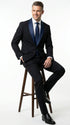 Men’s Black Suit with Navy Blue Lapel – Elegant Formal Tuxedo Style Suit for Wedding, Prom, Party and Evening Wear