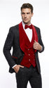 Men’s Black Paisley Tuxedo with Red Velvet Shawl Lapel – 3 Piece Wedding Prom Suit With Matching Bowtie