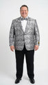 Men’s Silver and Black Paisley Prom Blazer Jacket | Printed Formal Evening Tuxedo Blazer + Free Matching Bow Tie