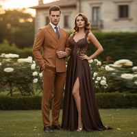 Men’s Vitali Brand Rustish Orange Brown Copper Color Double Breasted Slim Fit Suit