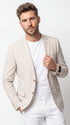 Men’s Beige Seersucker Summer Blazer, Lightweight Striped Sport Coat for Weddings, Parties, Beach Events in Tan Color