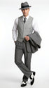 Men’s Grey Pinstripe 1920s Gangster 3 Piece Suit, Contrast Lapel Vintage Formal Suit for Parties, Prom, Weddings, and Theme Events