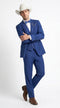 Men’s Blue Western Tuxedo Suit, 3 Piece Cowboy Formal Wedding Prom Suit with Satin Trim