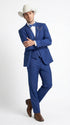 Men’s Blue Western Tuxedo Suit, 3 Piece Cowboy Formal Wedding Prom Suit with Satin Trim