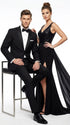 Men’s Black Uniform Tuxedo – One-Button Satin Lapel Formal Suit for Weddings, Prom and Events